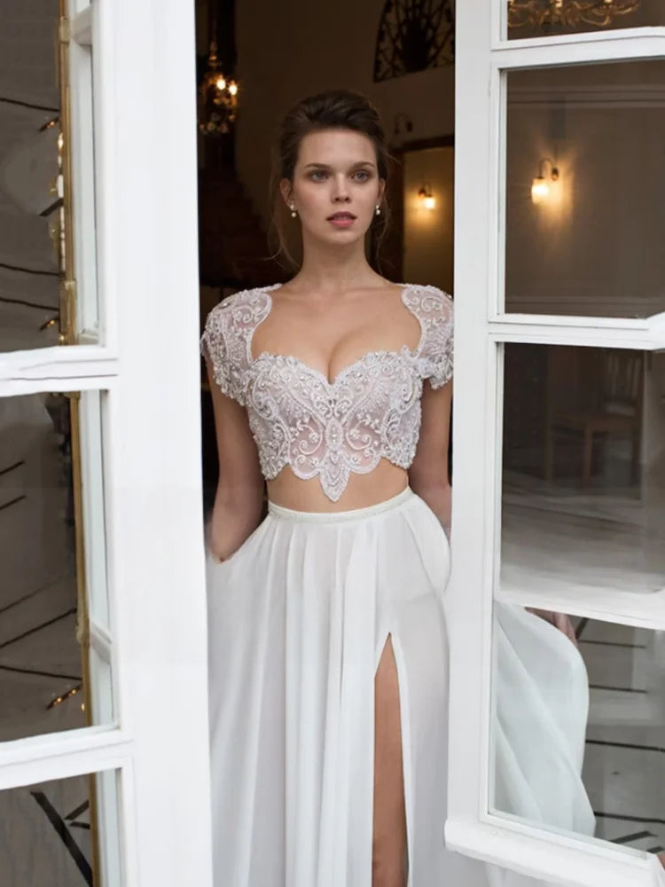 Vestido Novia Bohemio Gasa Abertura Corazón ZHUISHU