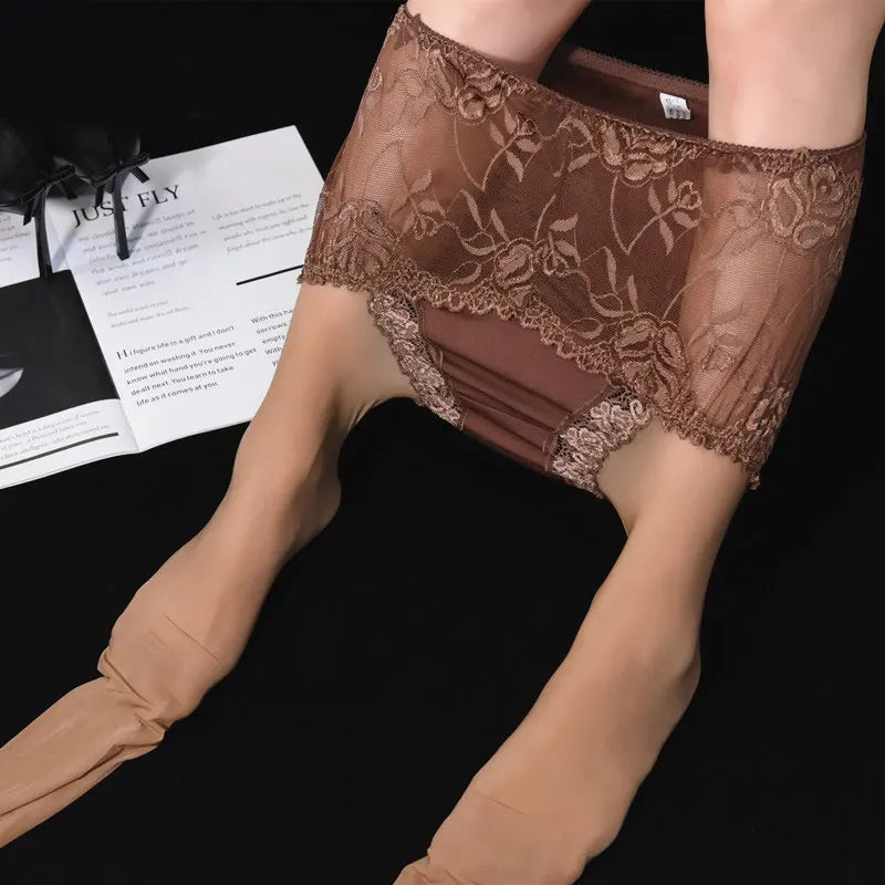 Brillante, sexy lace stockings for women with smooth, sheer fabric and intricate lace details, designed for a stylish look.