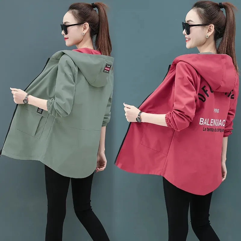 Chaqueta Cortavientos Mujer OKXGNZ Capucha Casual Otoño 2022 Holgada