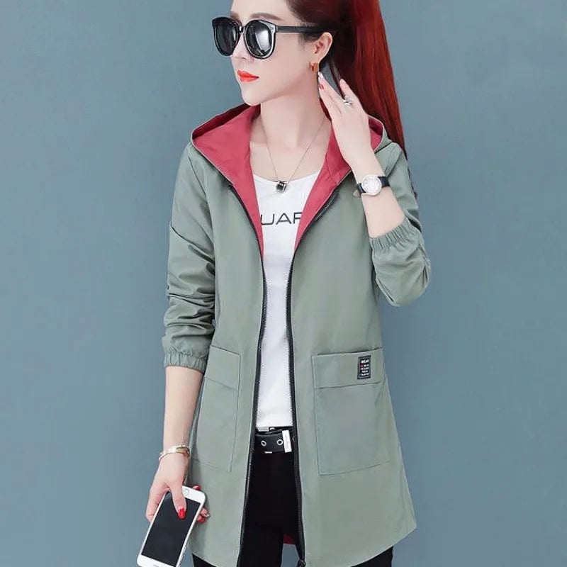 Chaqueta Cortavientos Mujer OKXGNZ Capucha Casual Otoño 2022 Holgada