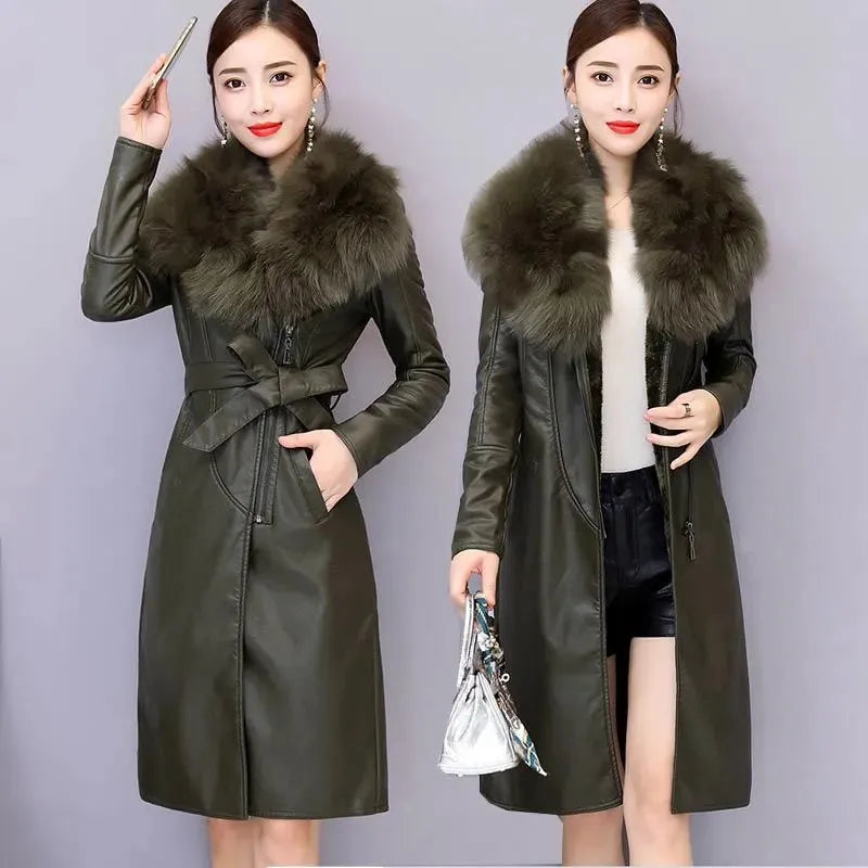 Chaqueta Cuello Piel Sintética Mujer Invierno - Abrigo Largo Coreano