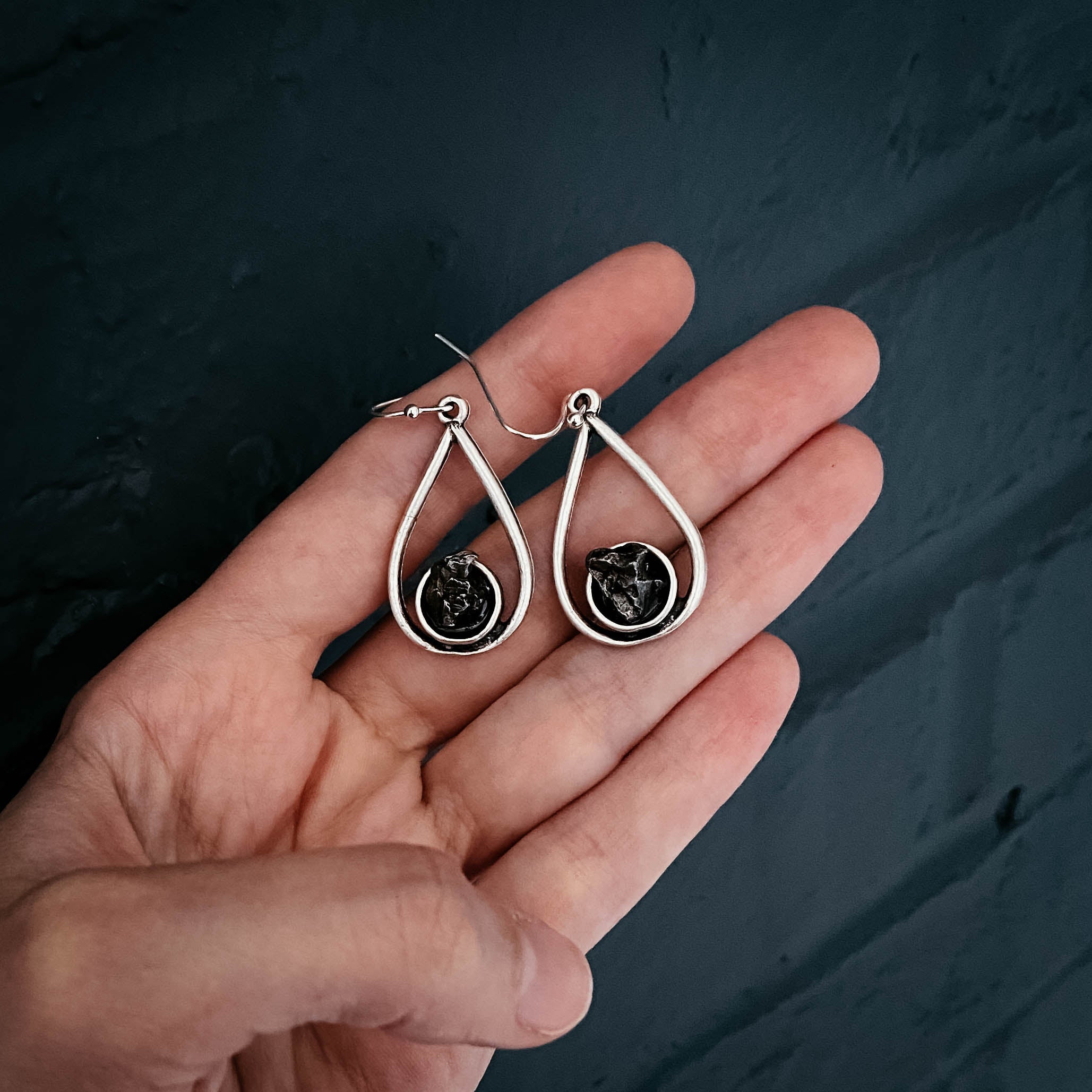 Meteorite Jewelry Set - Teardrop Necklace and Earrings