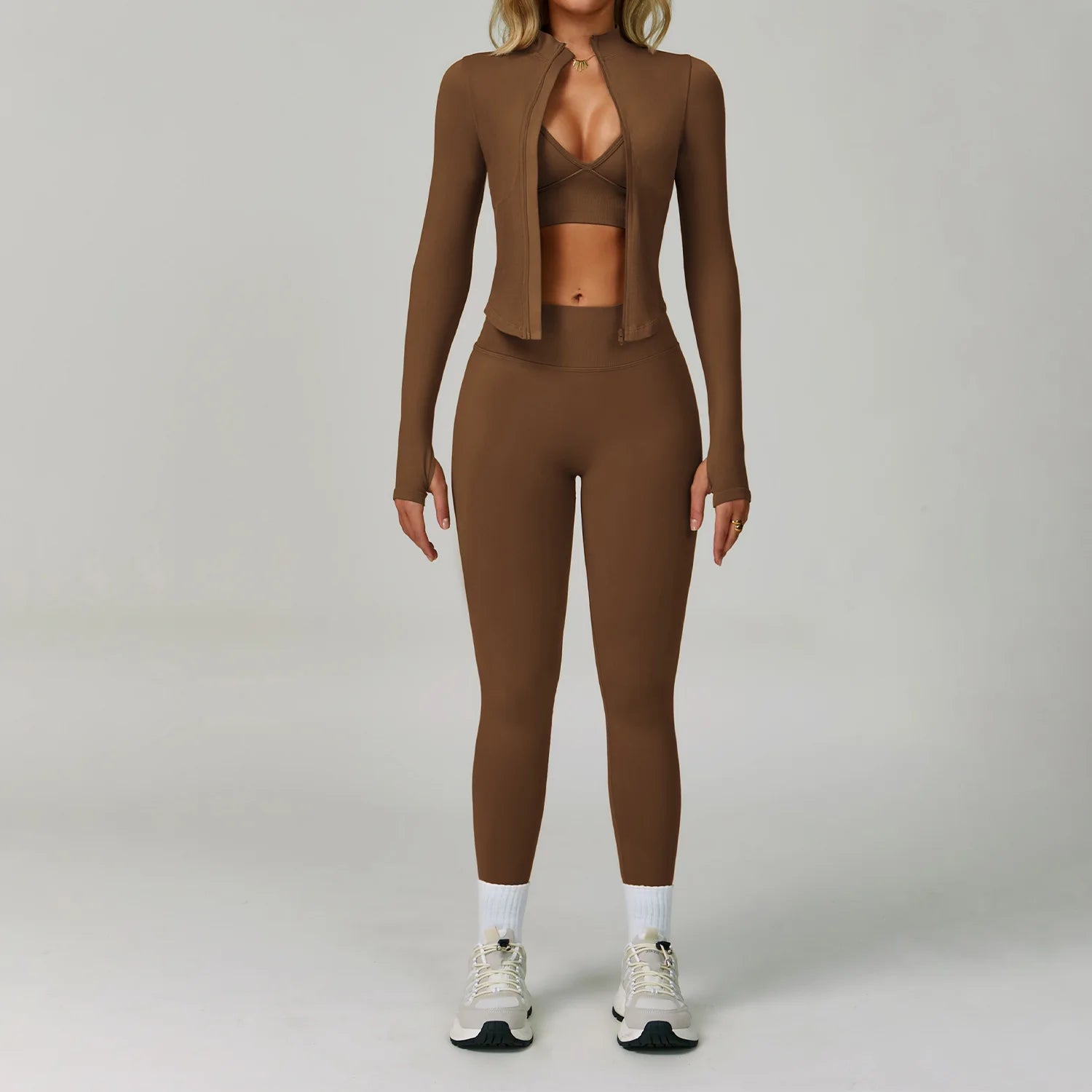 Conjunto de Yoga sin costuras para mujer, trajes de entrenamiento para gimnasio, ropa atlética, Legging, sujetador de Fitness, Top corto, trajes deportivos de manga larga, 2/3 Uds.
