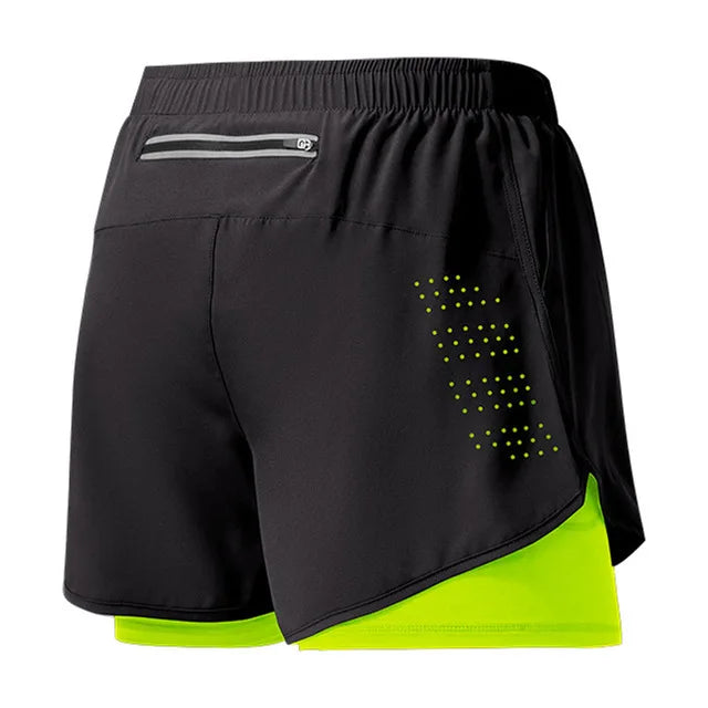 Pantalones Cortos para Correr Hombre: Doble Capa Fitness Secado Rápido