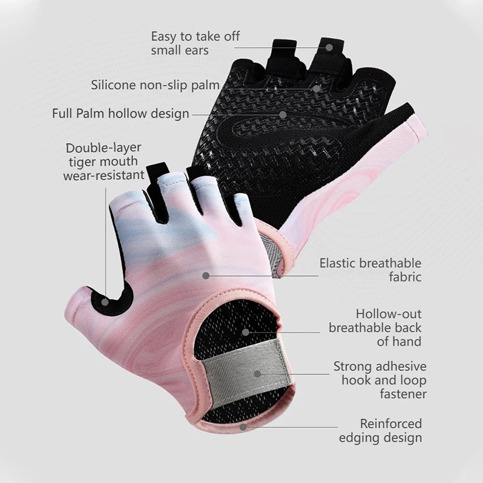 Guantes GTUBIKE Medio Dedo Transpirables (Negro/Rosa/Gris) - Ciclismo y Gimnasio
