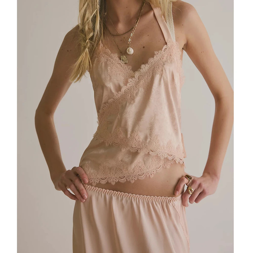 Camisola Satén Encaje Y2K Mujer Verano FYBITBO – Elegante y Sexy