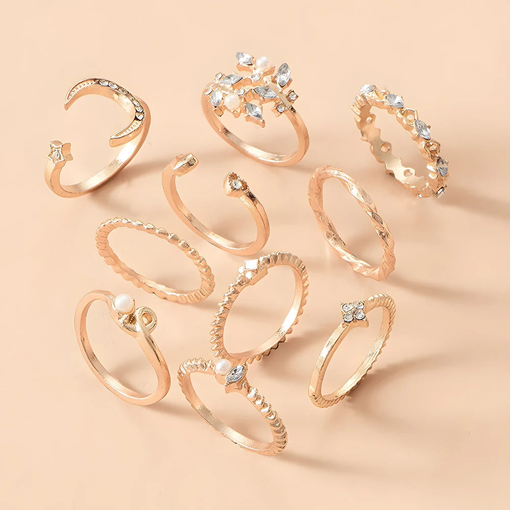 10 Anillos Dorados Boho Mujer: Luna, Estrella, Serpiente | Regalo Ideal