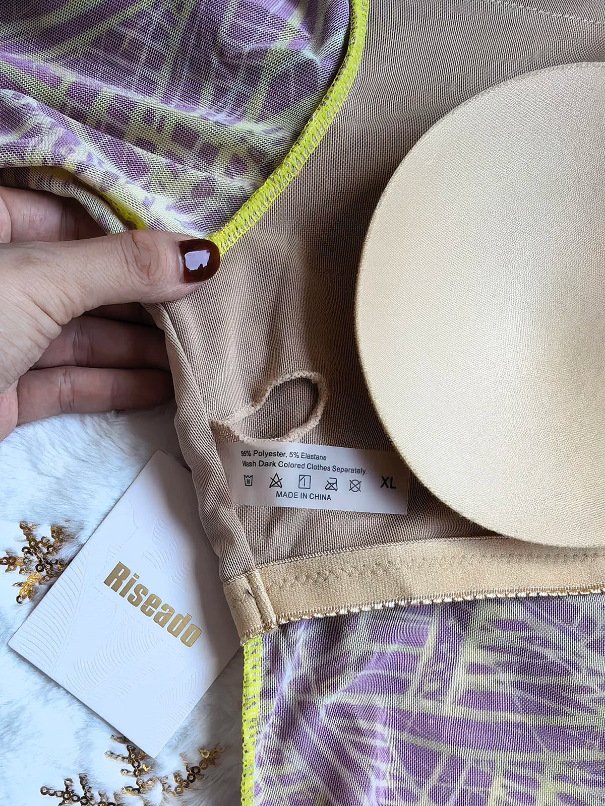 Bohemian-style women's mesh swimsuit with stylish design, featuring intricate patterns and a comfortable fit, perfect for beachwear.