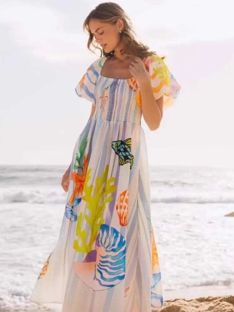 Vestido Maxi de Playa Estampado 2026 | Fansumgo | Estilo Bata