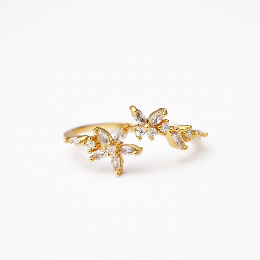 Anillo Flor Circon Colorido Ajustable - Joyería Vintage para Mujer