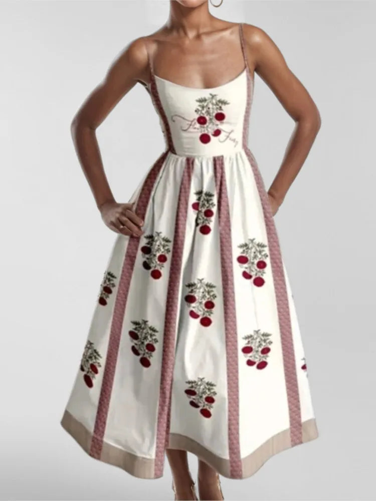 Vestido Midi Rosa Vacaciones Mujer 2026 Elegante Tirantes Finos Línea A