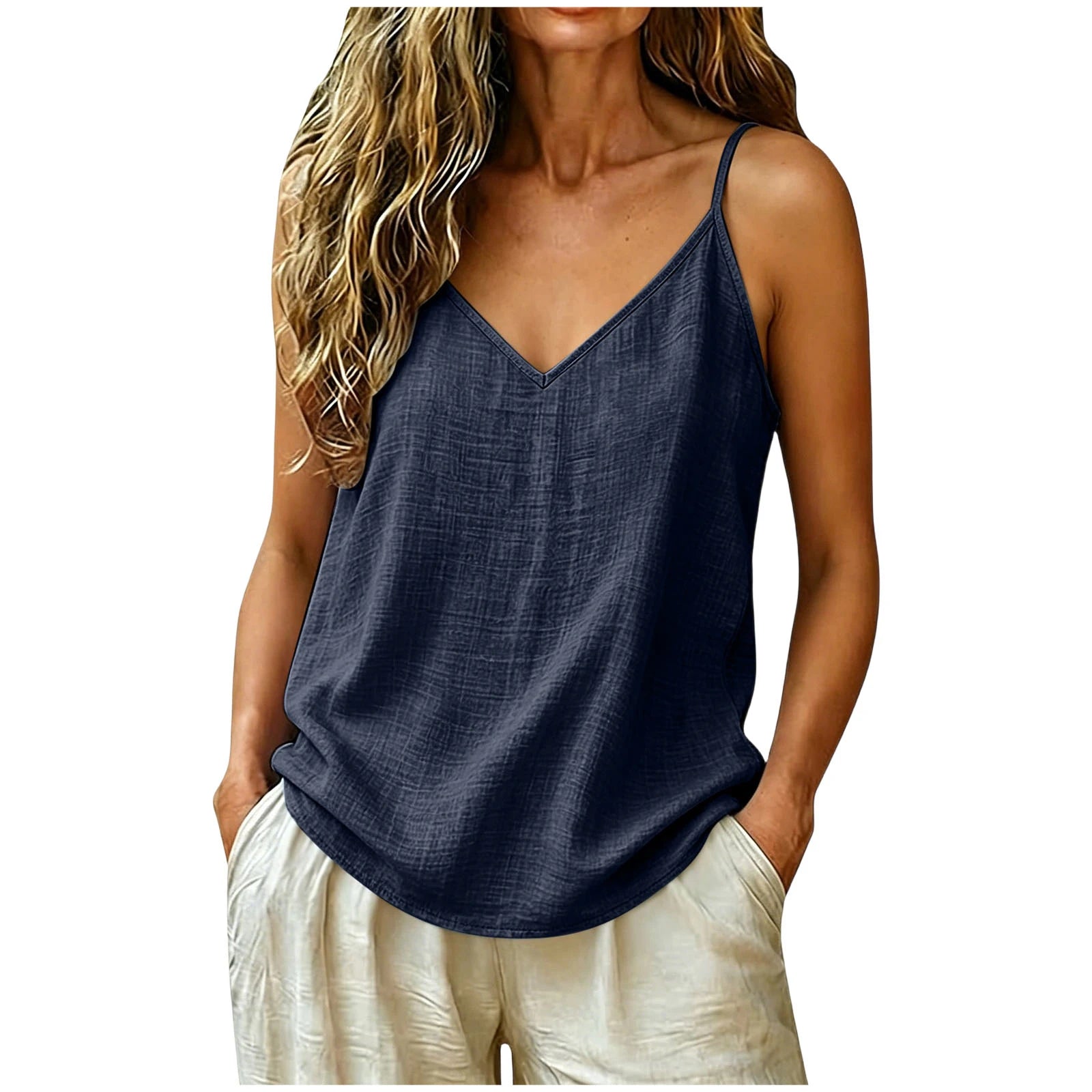 Camiseta Lino Verano Mujer | ZOMAXIUJEE | Tirantes Finos Cuello V
