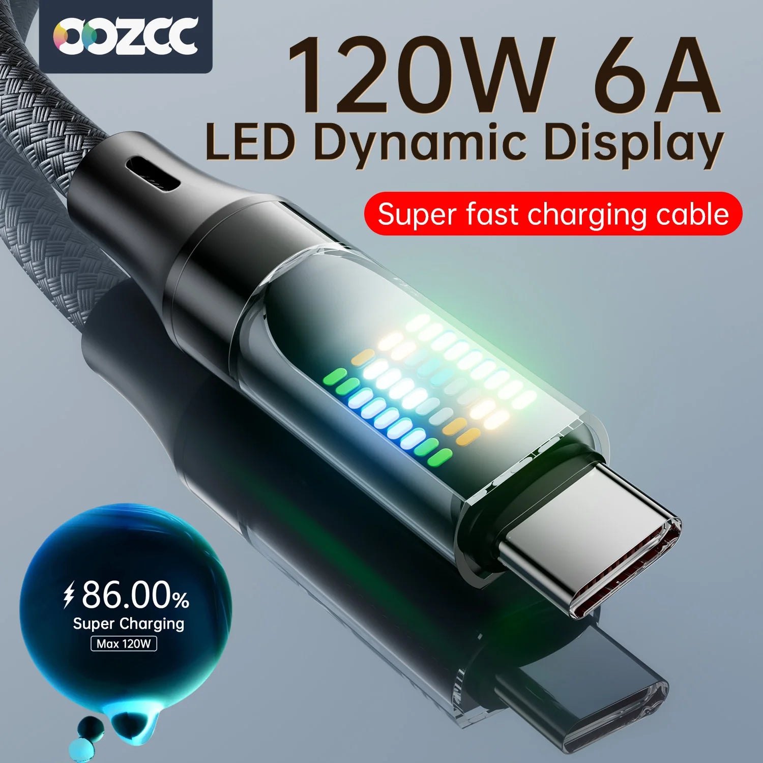OOZCC Cable USB C Carga Rápida 120W LED 6A - Carga y Datos Seguros
