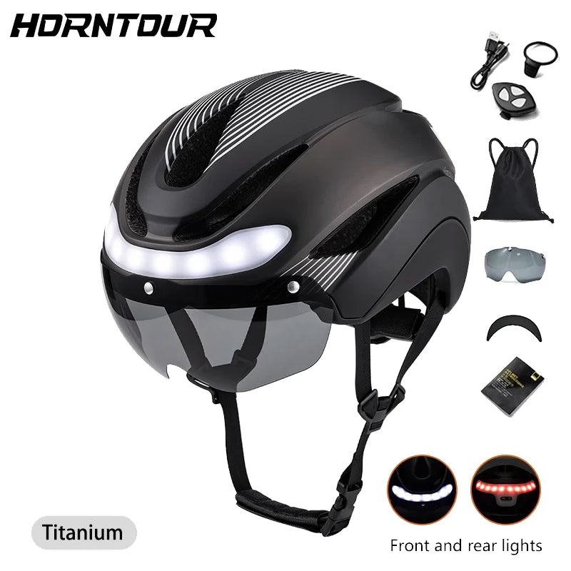 Casco Horntour HT-16 con LED: Ciclismo Profesional y Seguro