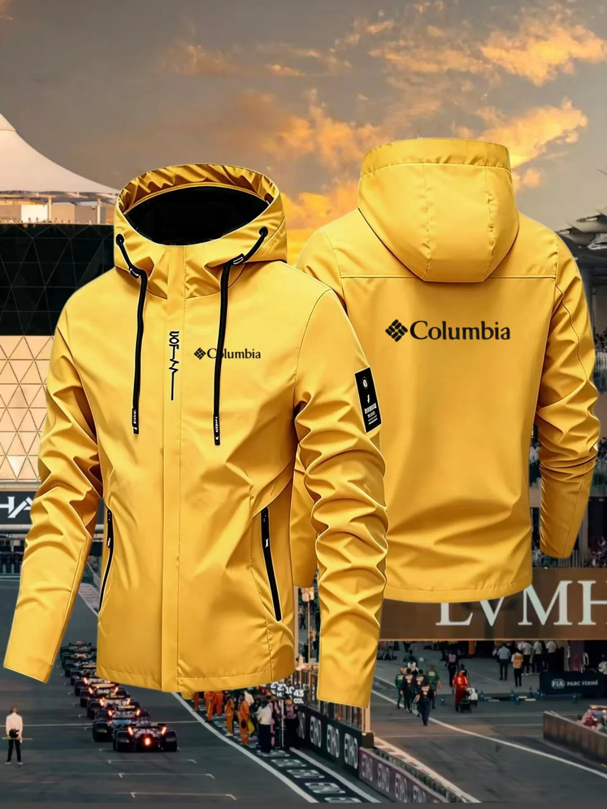 Men's lightweight waterproof jacket with hood, ideal for outdoor activities, from Corporación Turística.