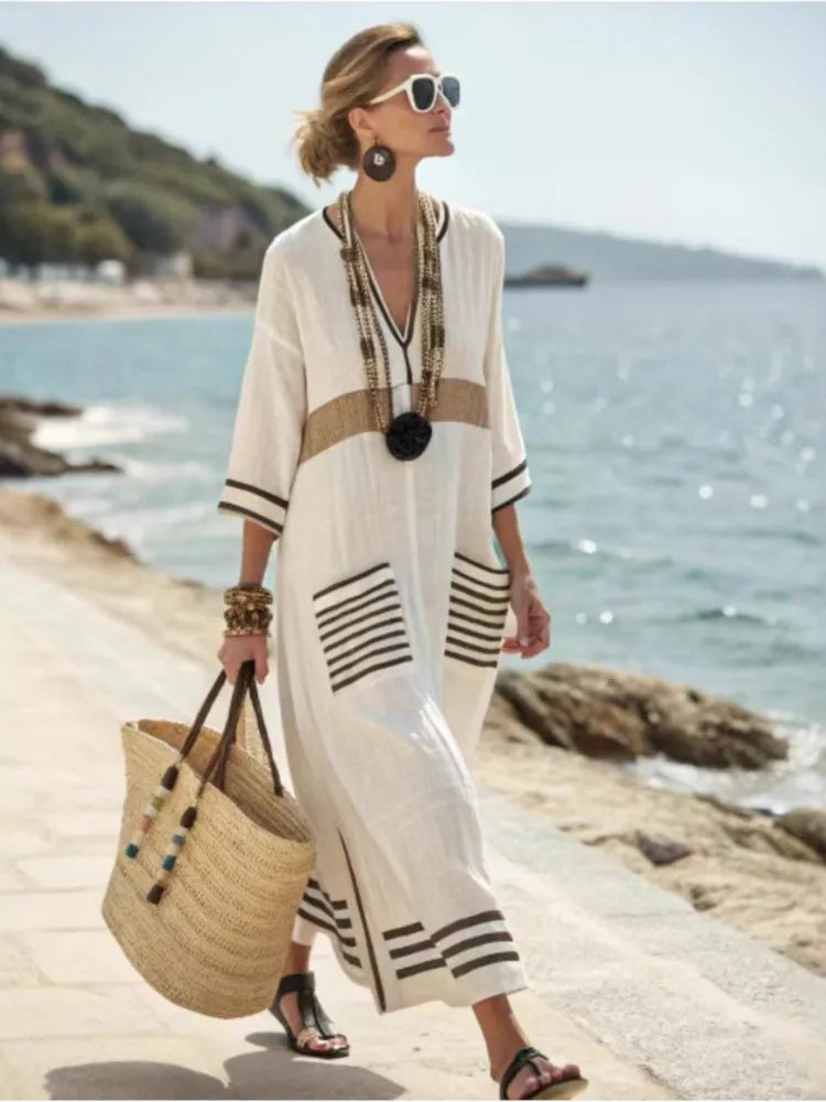 Vestido Bohemio Rayas Talla Grande RHJPEADL - Verano Casual Holgado