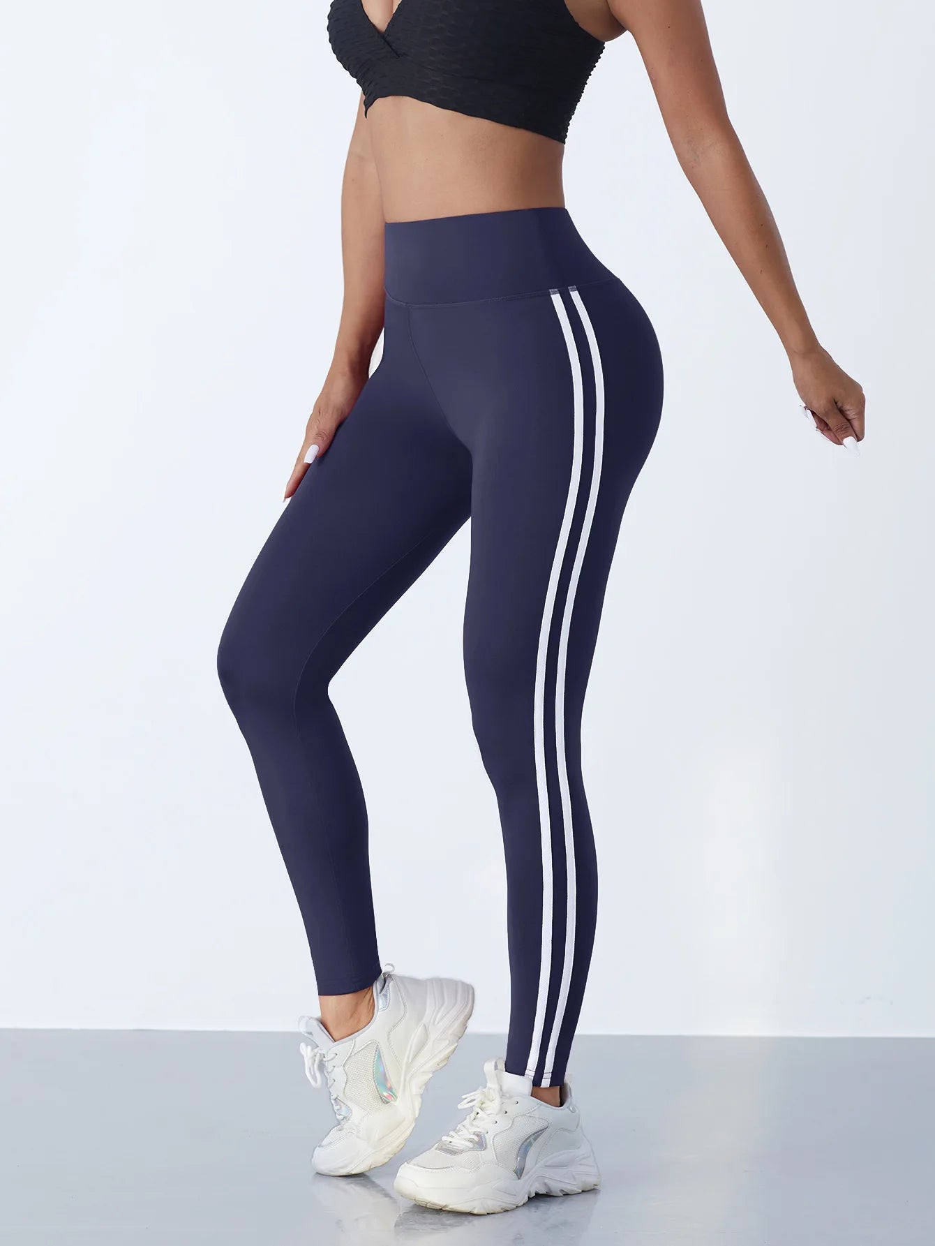 Leggings de Yoga con Rayas Mujer: Control Barriga, Mallas Gimnasio