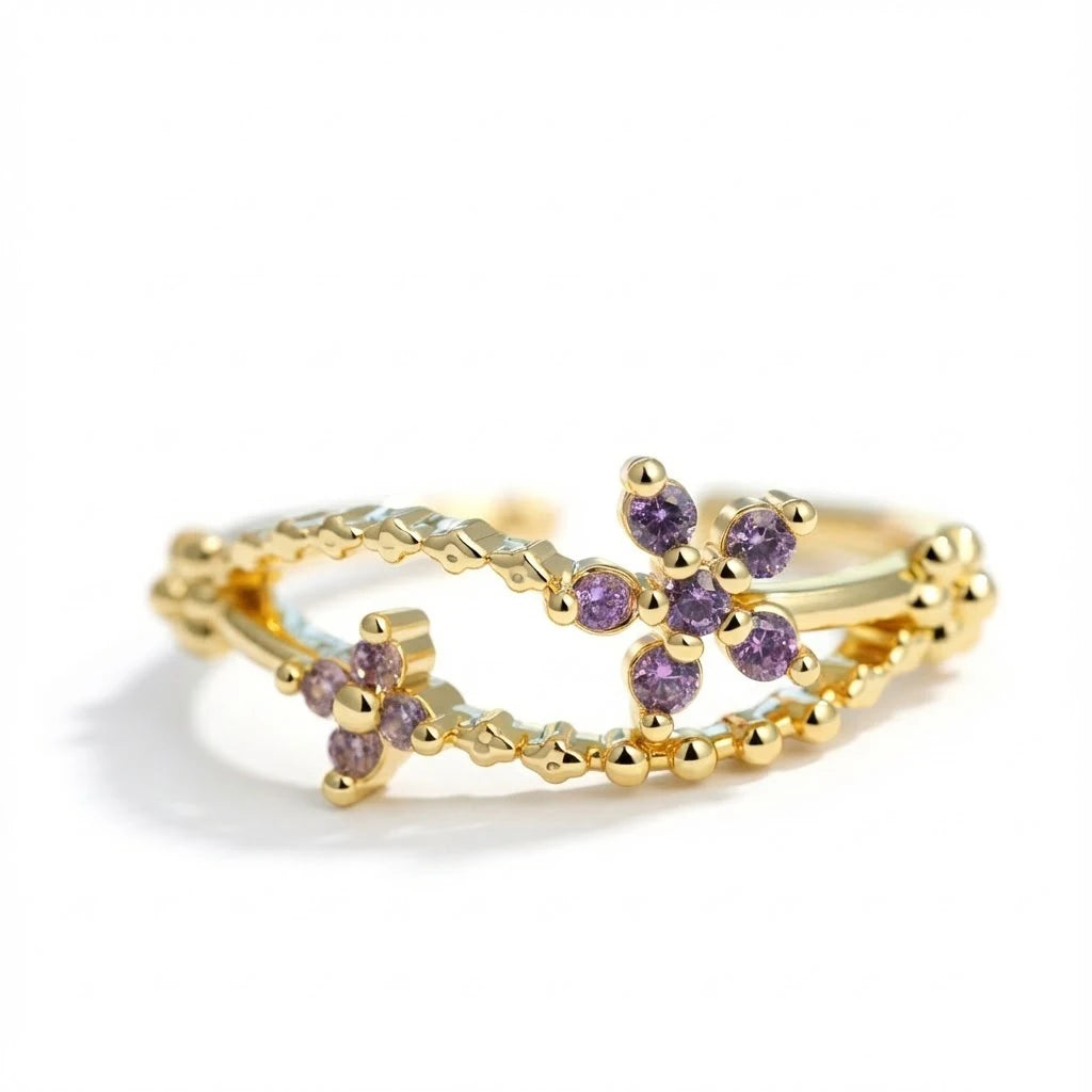 Anillo Flor Circon Colorido Ajustable - Joyería Vintage para Mujer
