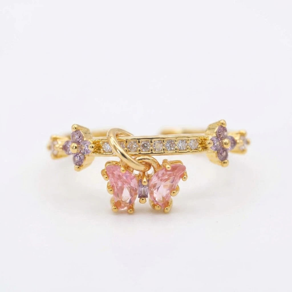 Anillo Flor Circon Colorido Ajustable - Joyería Vintage para Mujer