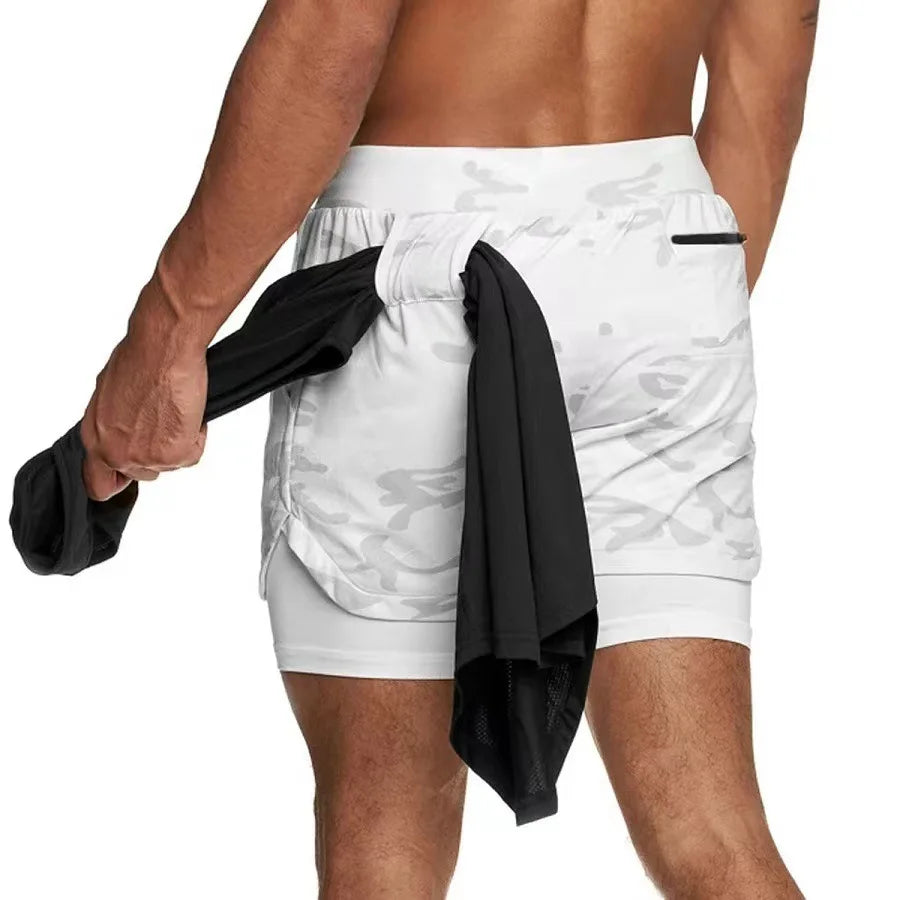 Pantalones Cortos Camuflaje Hombre Gym 2 en 1 Secado Rápido
