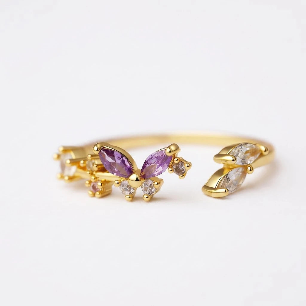 Anillo Flor Circon Colorido Ajustable - Joyería Vintage para Mujer