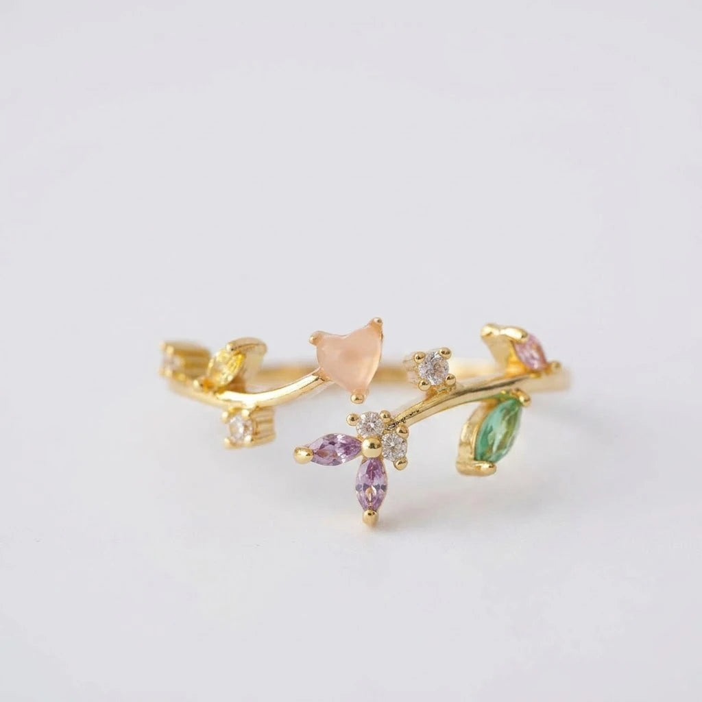 Anillo Flor Circon Colorido Ajustable - Joyería Vintage para Mujer