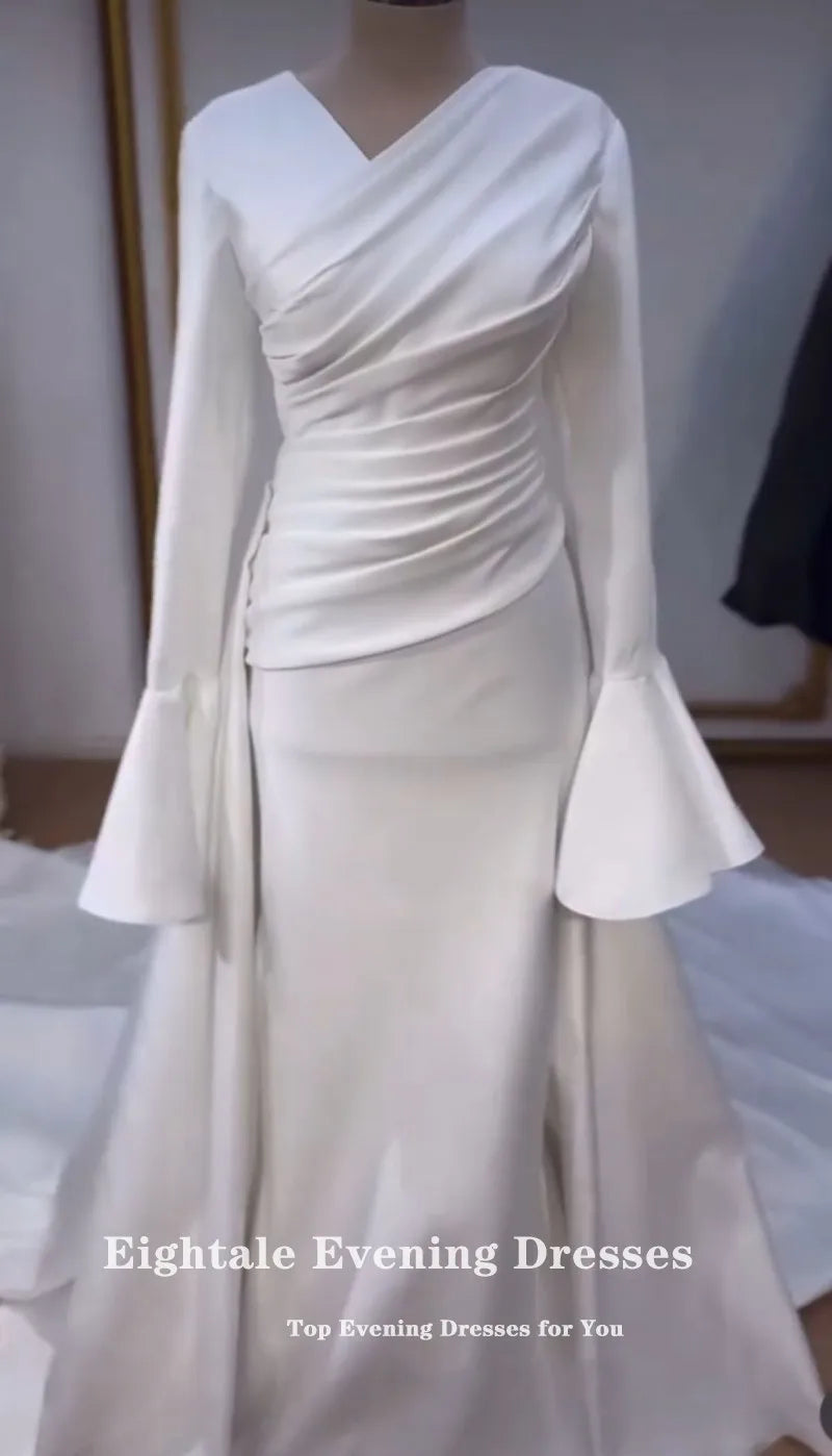 Vestido de Novia Árabe Eightale - Sirena Marfil V-Cuello Manga Larga