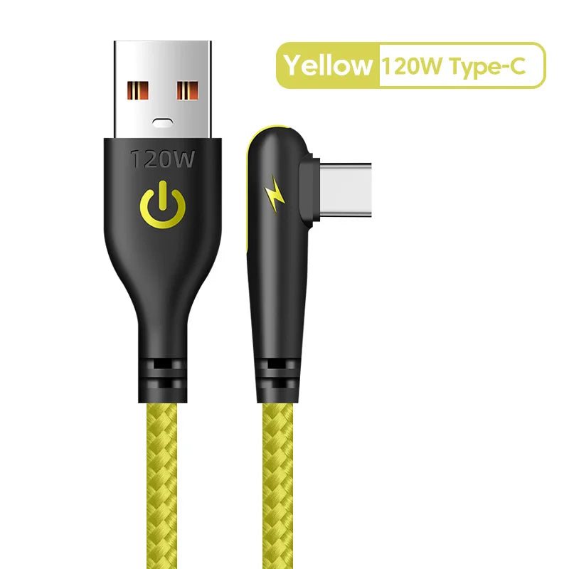 Cable USB-C 120W 90° Codo Carga Rápida Huawei Xiaomi Samsung