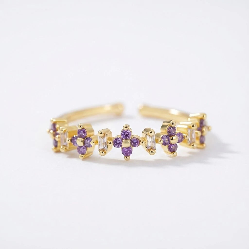 Anillo Flor Circon Colorido Ajustable - Joyería Vintage para Mujer