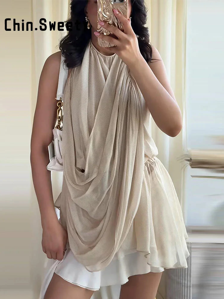 Chaleco Halter Plisado Chic Mujer Verano 2026 | Chin.Sweety | Elegante y Versátil