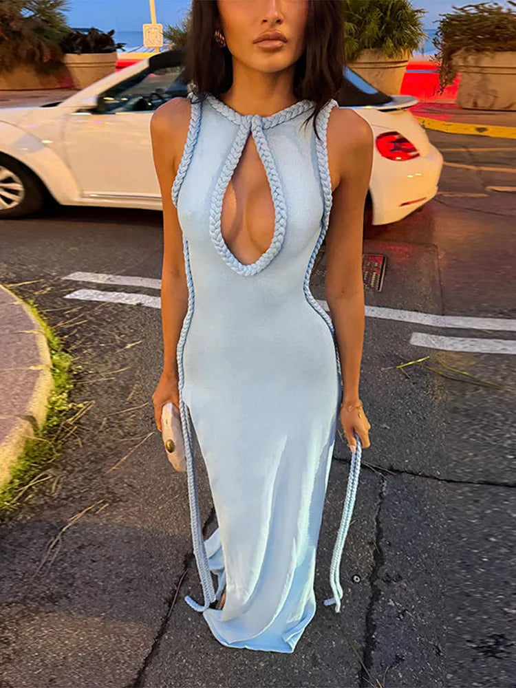 Vestido Maxi Elegante Verano 2026: HFWOMENFZ Keyhole, Espalda Descubierta