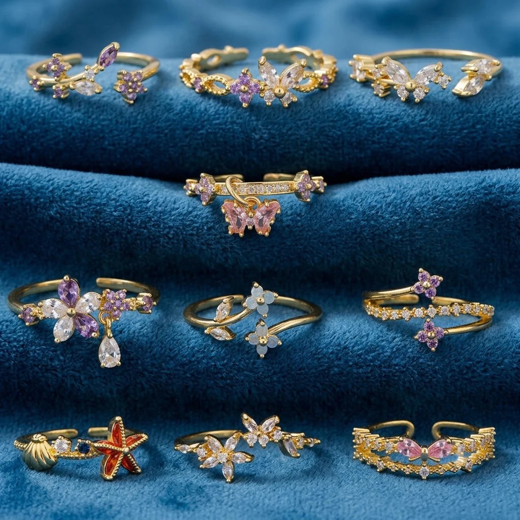 Anillo Flor Circon Colorido Ajustable - Joyería Vintage para Mujer