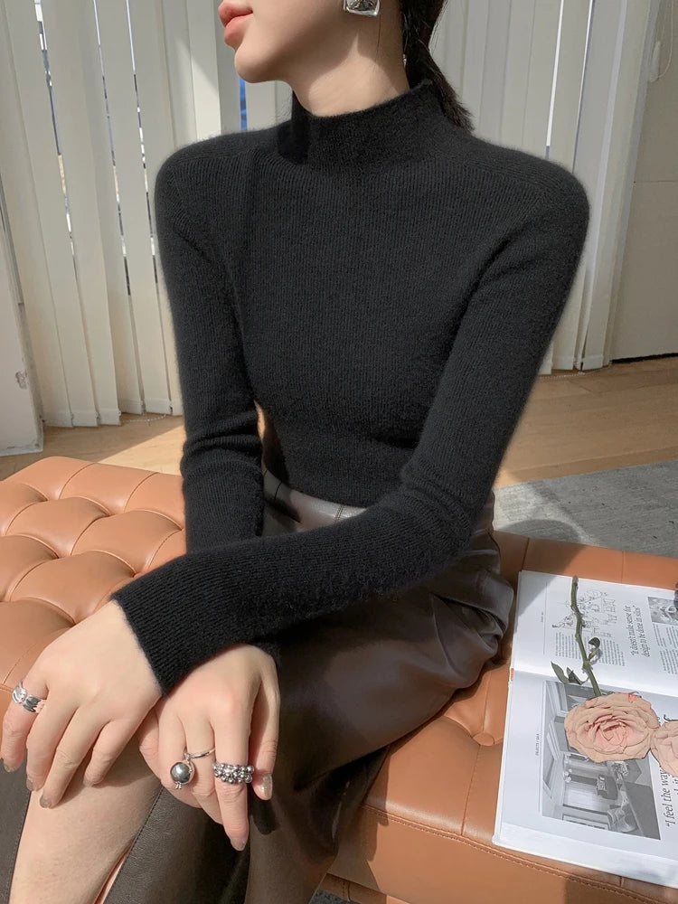 Suéter de Cachemira Mujer Cuello Mock Otoño Invierno - Addonee Cálido y Suave