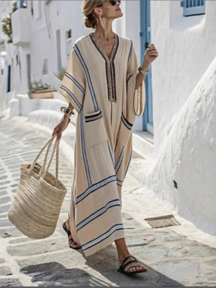 Vestido Bohemio Rayas Talla Grande RHJPEADL - Verano Casual Holgado