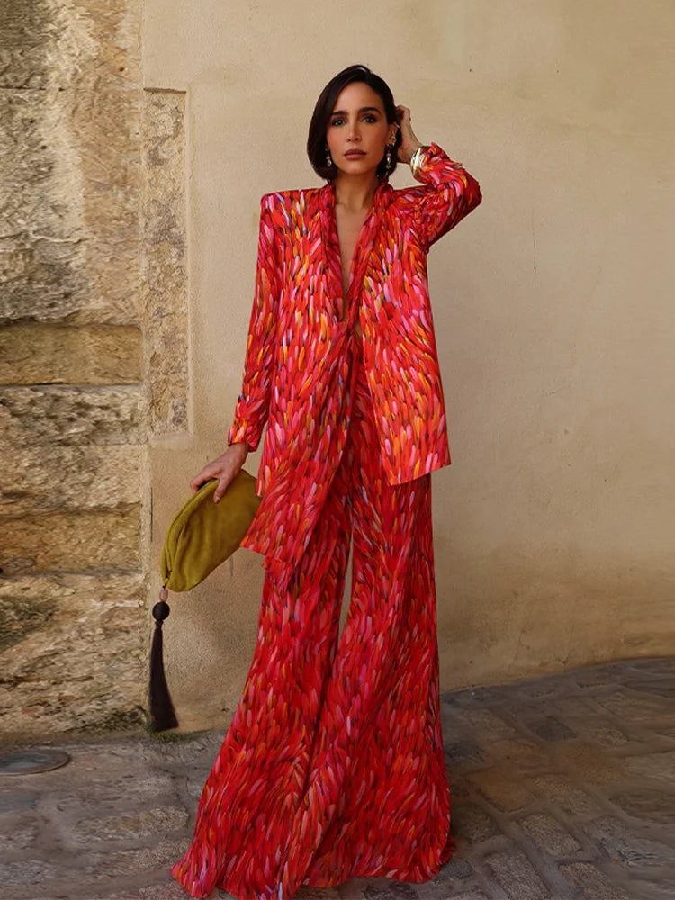 Conjunto Floral Primavera Mujer: Blazer y Pantalones Anchos