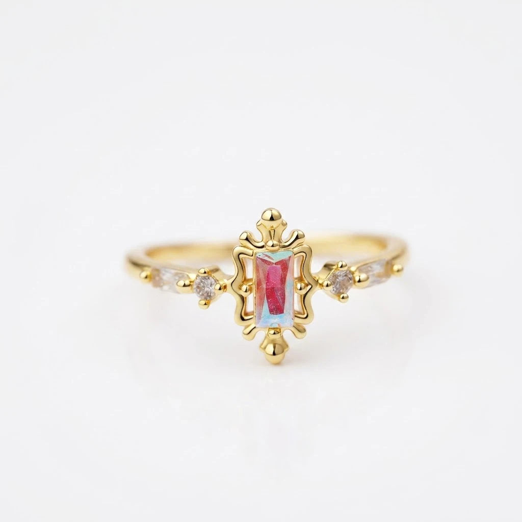 Anillo Flor Circon Colorido Ajustable - Joyería Vintage para Mujer
