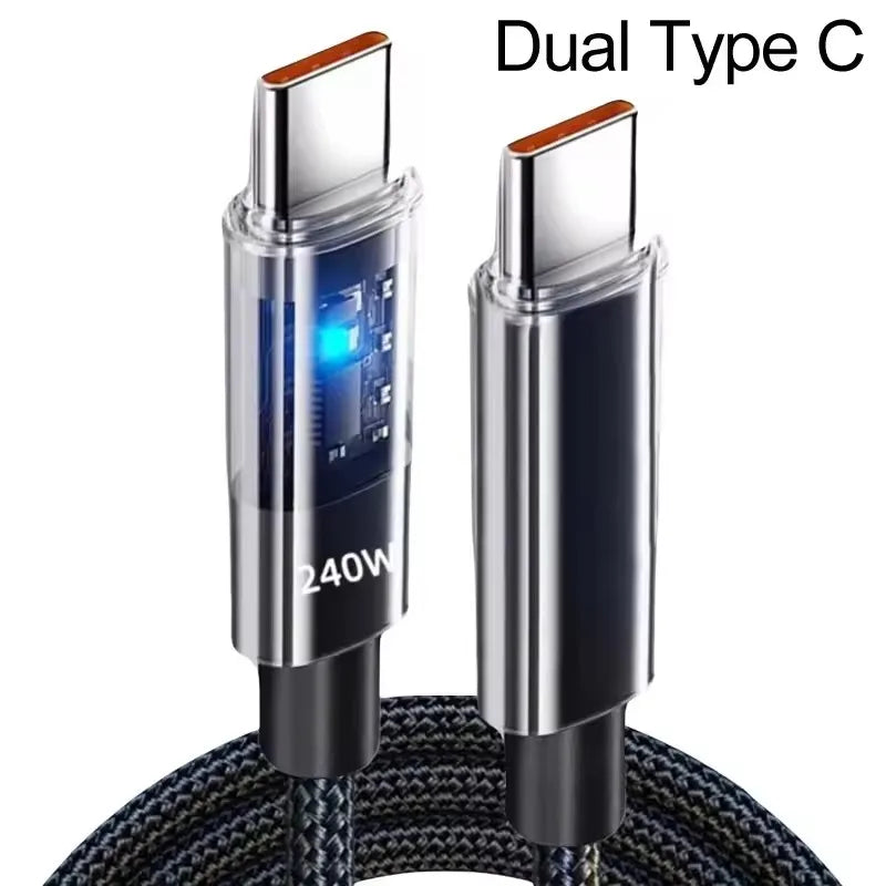 Cable USB C 240W Carga Rápida Nylon LED | Carga y Datos