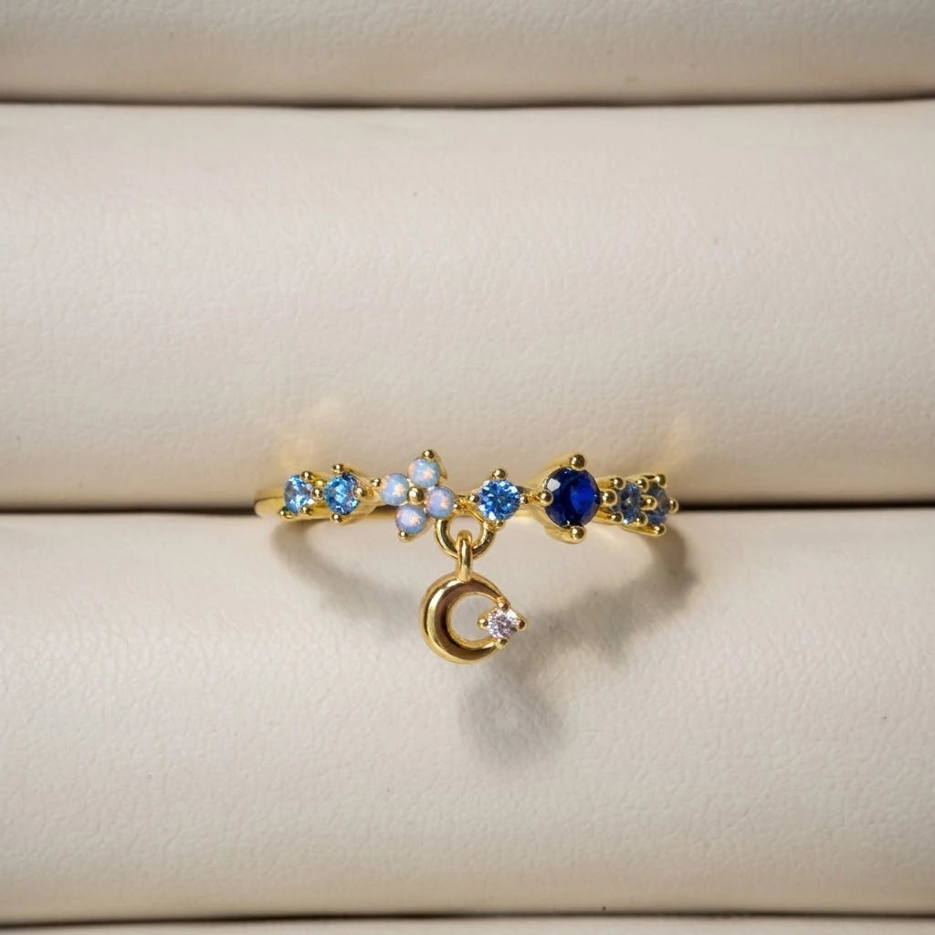 Anillo Flor Circon Colorido Ajustable - Joyería Vintage para Mujer