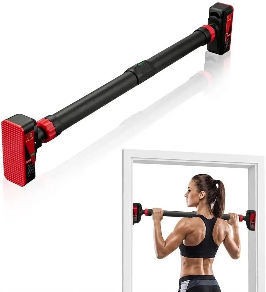 Barra de dominadas ajustable para puerta sin tornillos, barra de dominadas con nivelador, carga máxima de 440 libras, ancho de 27.6 a 42 pulgadas, barra de entrenamiento de fuerza para gimnasio en casa y oficina