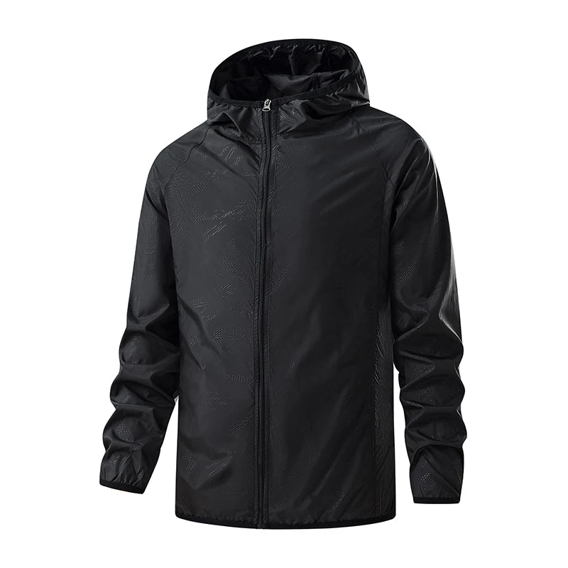 Unisex waterproof hiking jacket by Corporación Turística, lightweight outdoor coat with hood and sealed seams for protection against rain.
