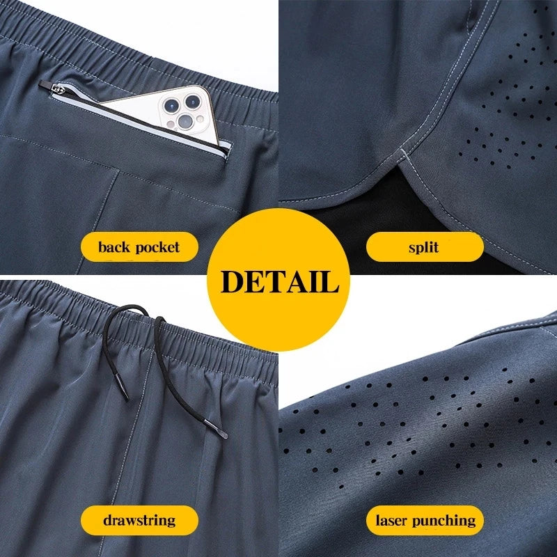Pantalones Cortos para Correr Hombre: Doble Capa Fitness Secado Rápido