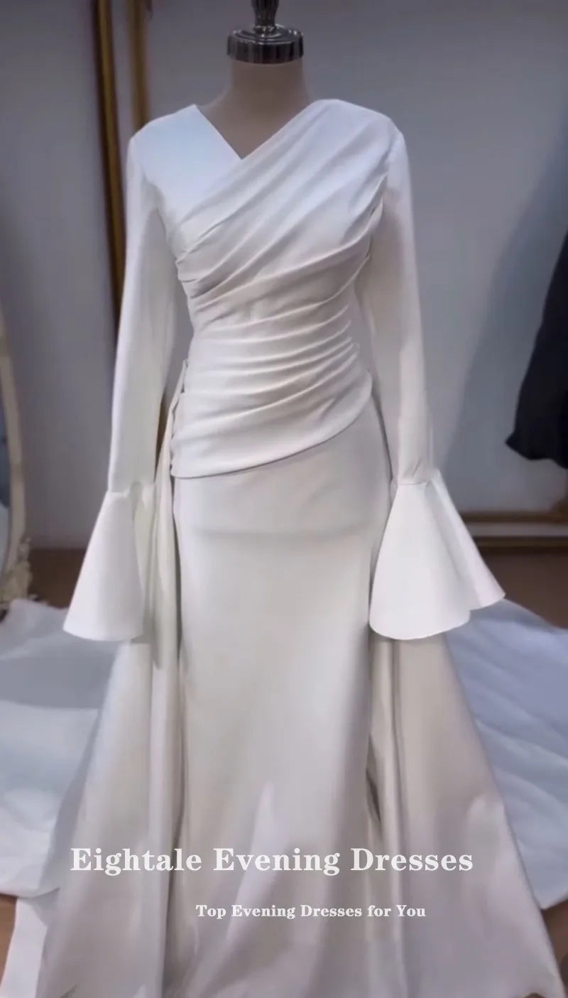 Vestido de Novia Árabe Eightale - Sirena Marfil V-Cuello Manga Larga