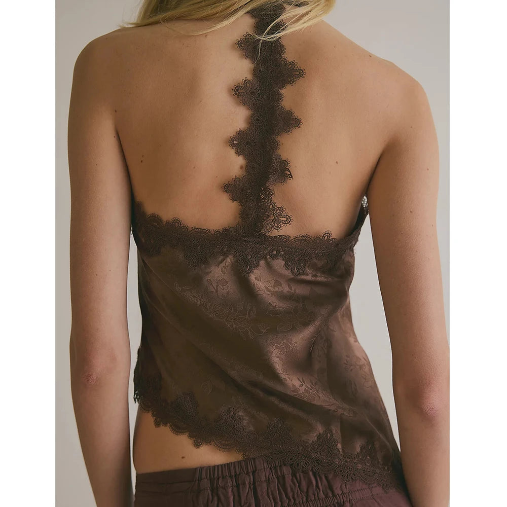 Camisola Satén Encaje Y2K Mujer Verano FYBITBO – Elegante y Sexy