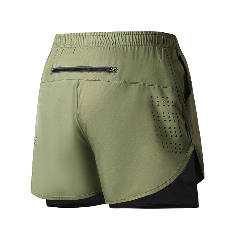 Pantalones Cortos para Correr Hombre: Doble Capa Fitness Secado Rápido
