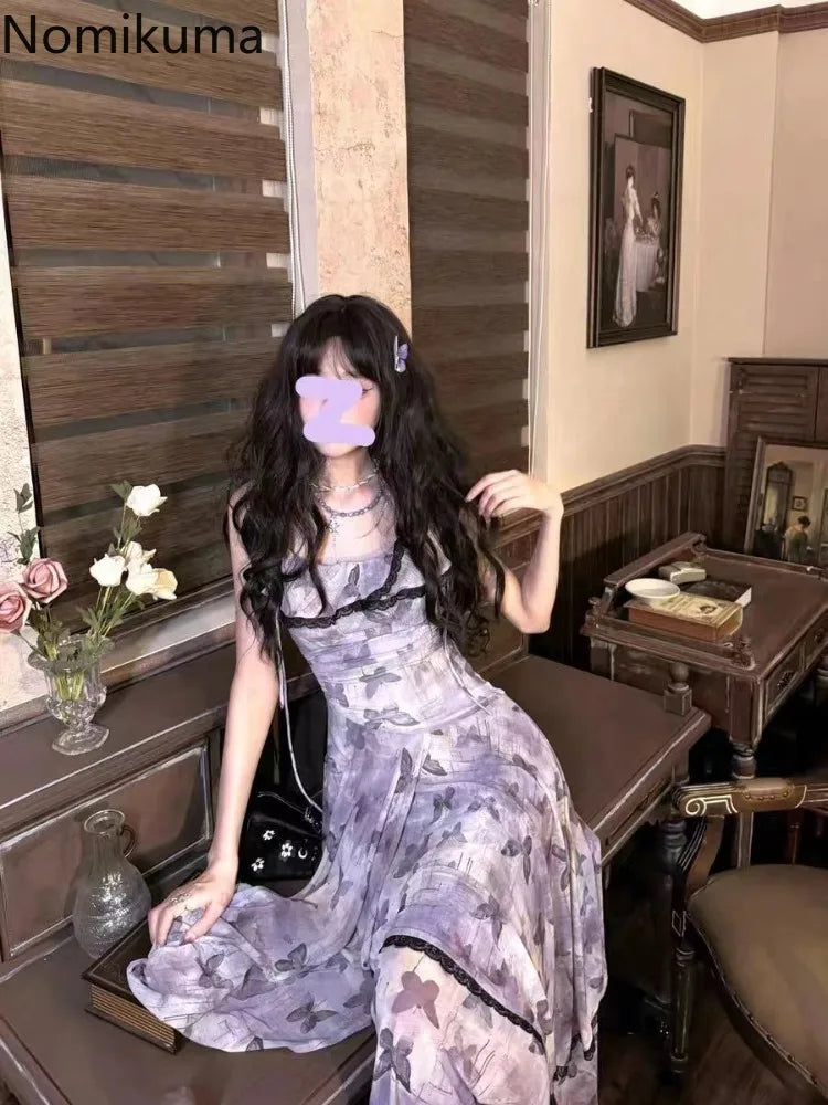 Conjunto Gasa Mariposa Vintage: Vestido Elegante Verano (2 Piezas)