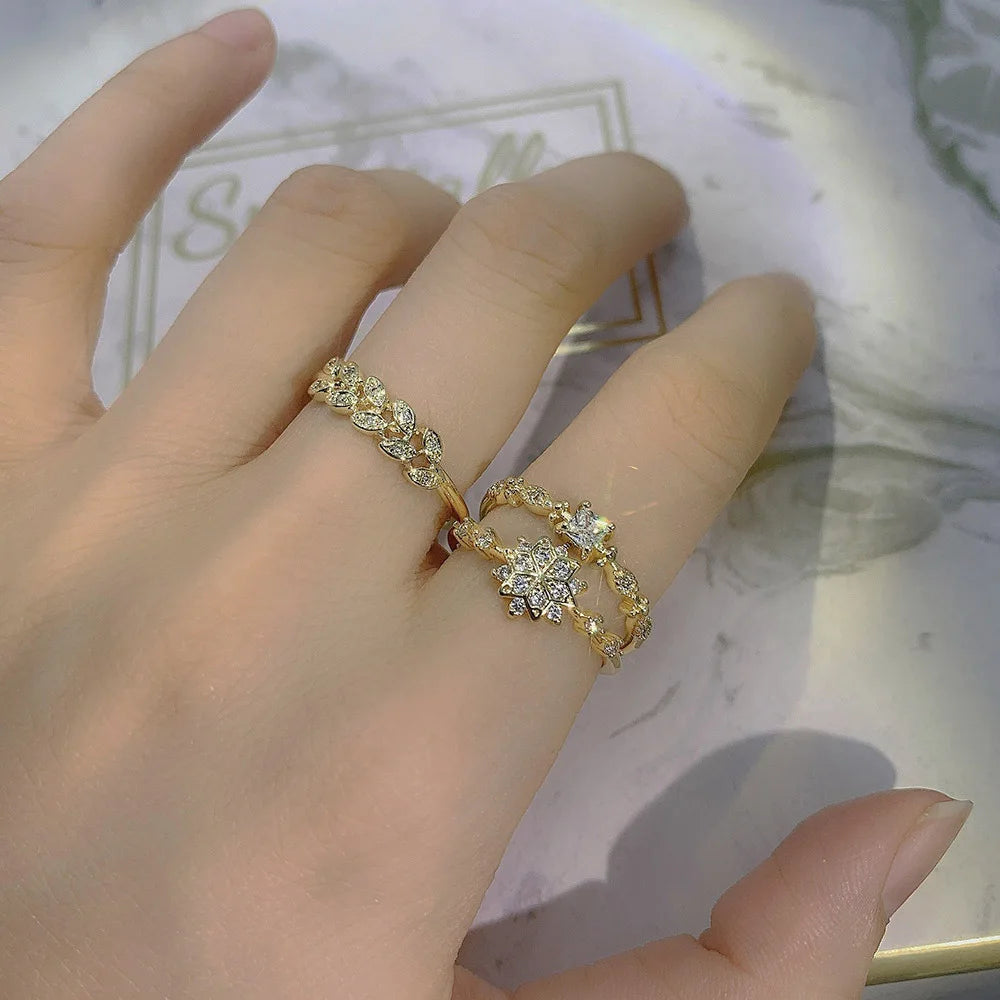 Anillos ajustables de mariposa y sirena para mujer, joyería fina de cristal dorado, accesorios de anillo de boda
