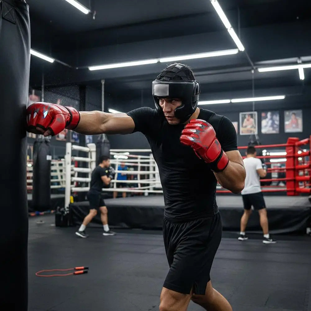 Guantes de Kick Boxing, Guantes de MMA, Guantes de Muay Thai para Entrenamiento, Equipo de Boxeo, Mitones de Cuero PU Negro
