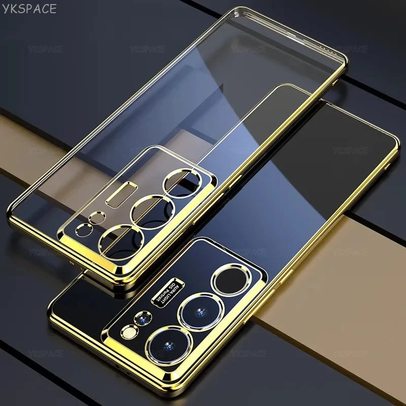 Transparent silicone phone case with protective coating, designed for a sleek fit and clear view of the smartphone.