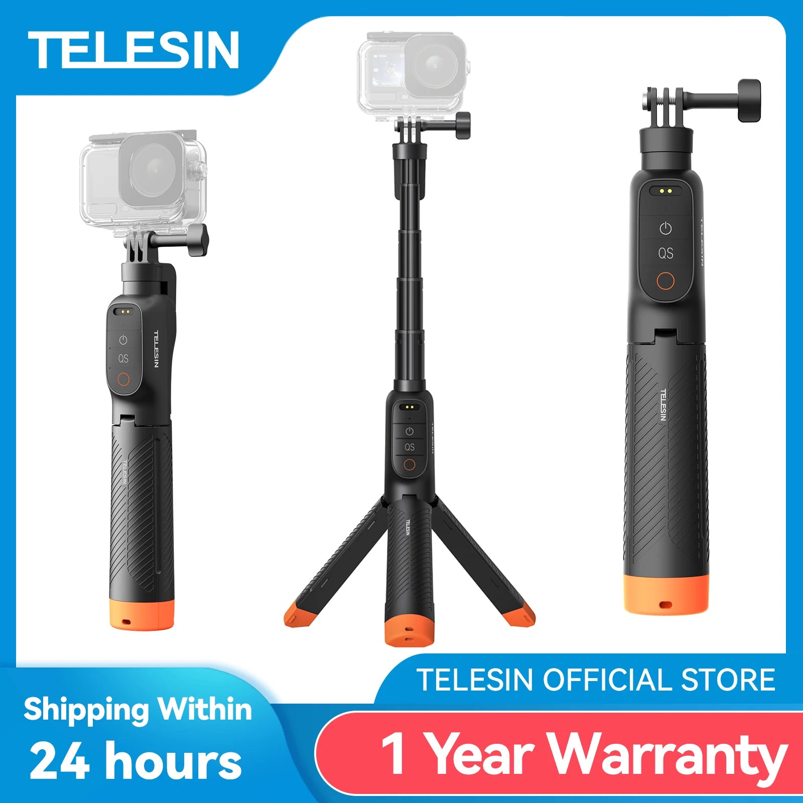 Control remoto inalámbrico TELESIN para buceo subacuático, palo selfie extensible, trípode con mango de flotabilidad para DJI OSMO Action 6 5pro 4