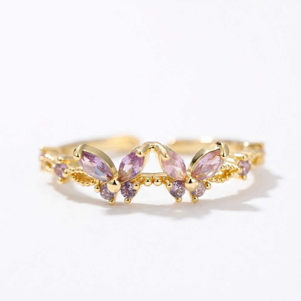 Anillo Flor Circon Colorido Ajustable - Joyería Vintage para Mujer